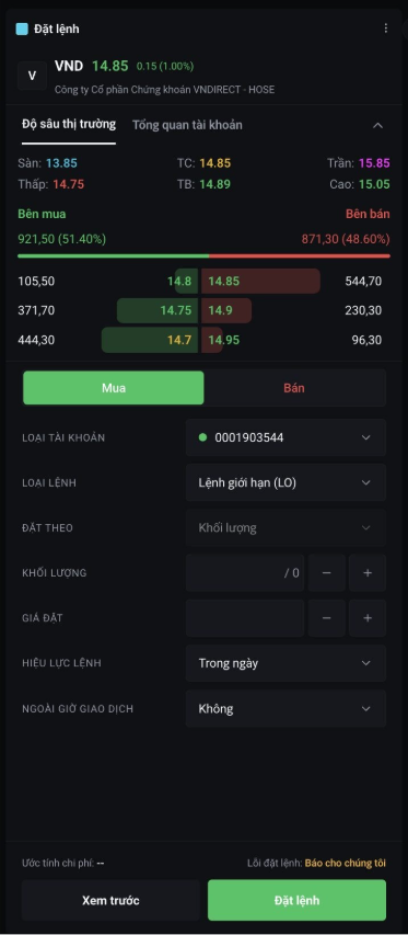 Order Entry chưa bật một chạm
Order Entry chưa bật một chạm